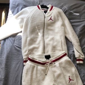 White and red fleece Jordan tracksuit
